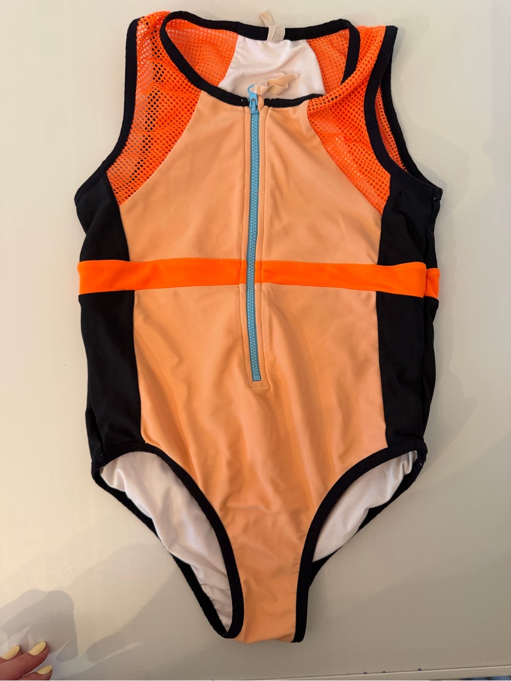 Tia Cibani Kids Peach & Orange Front-Zip One-Piece Swimsuit
